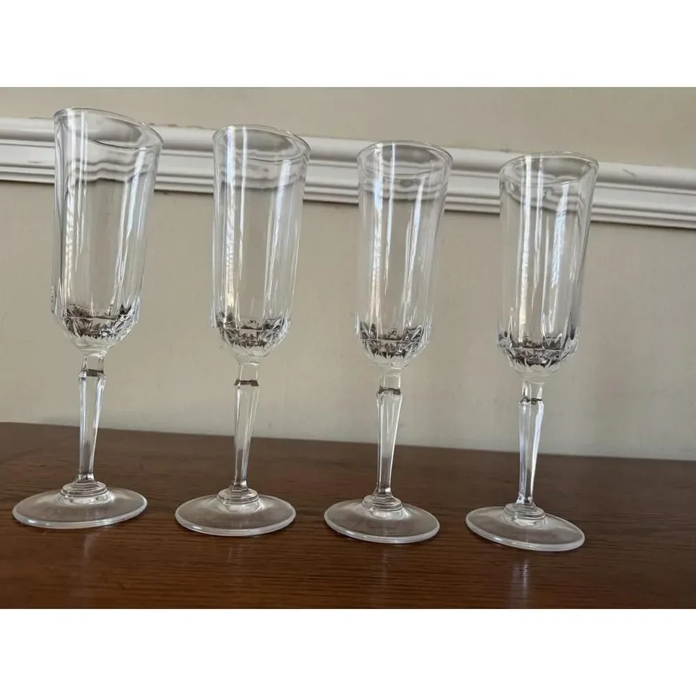 St George Crystal Champagne Flutes, Hex Stem, Set of 4, Vintage